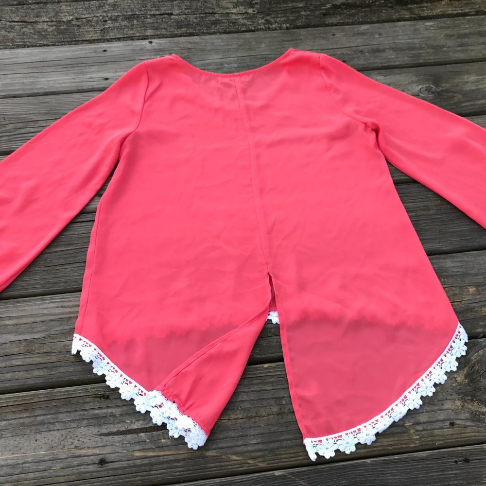 Umgee USA Women Top Blouse Shirt Pink W/ White Lac - Picture 7 of 8